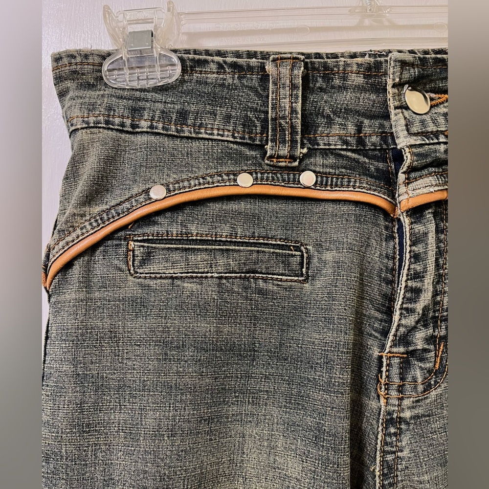 Vintage Y2K Flare Embroidered Floral Rose Faux Leather 100% Cotton Jeans size 30 - Picture 5 of 9